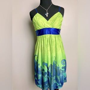 Blue and lime, green floral spring summer dress